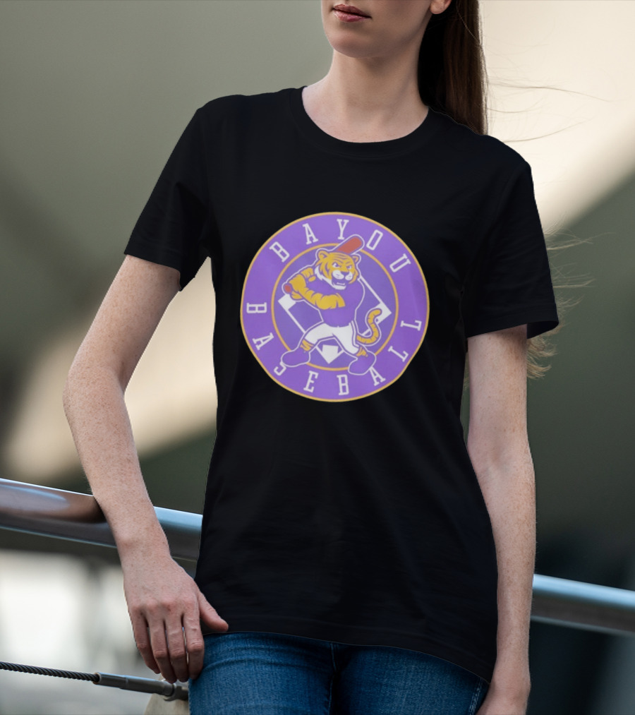 Bayou Baseball Purple Tiger Mascot Batter Circle T-Shirt