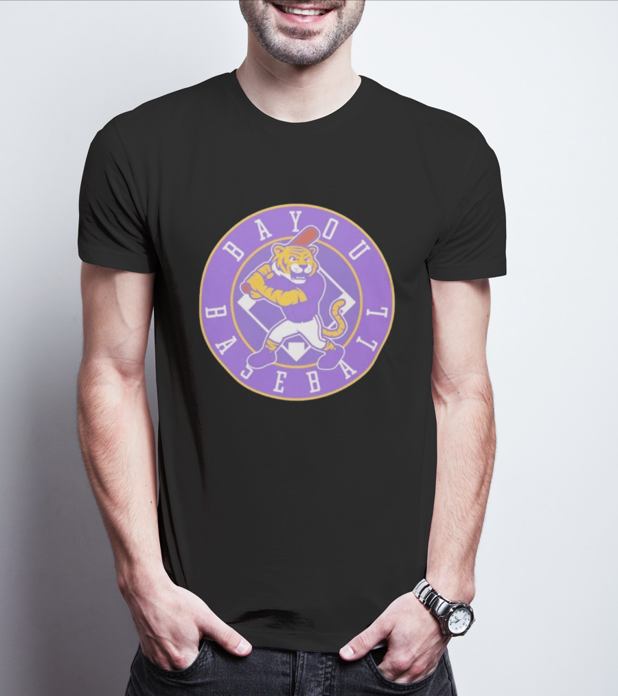 Bayou Baseball Purple Tiger Mascot Batter Circle T-Shirt