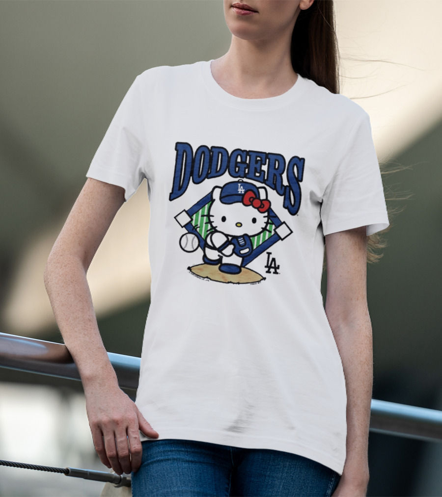 Hello Kitty Los Angeles Dodgers Baseball Crossover Fan Merchandise T-Shirt