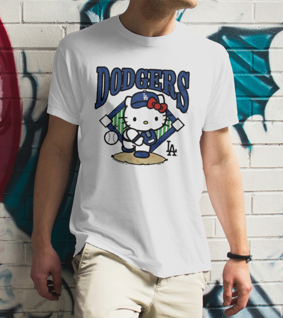 Hello Kitty Los Angeles Dodgers Baseball Crossover Fan Merchandise T-Shirt