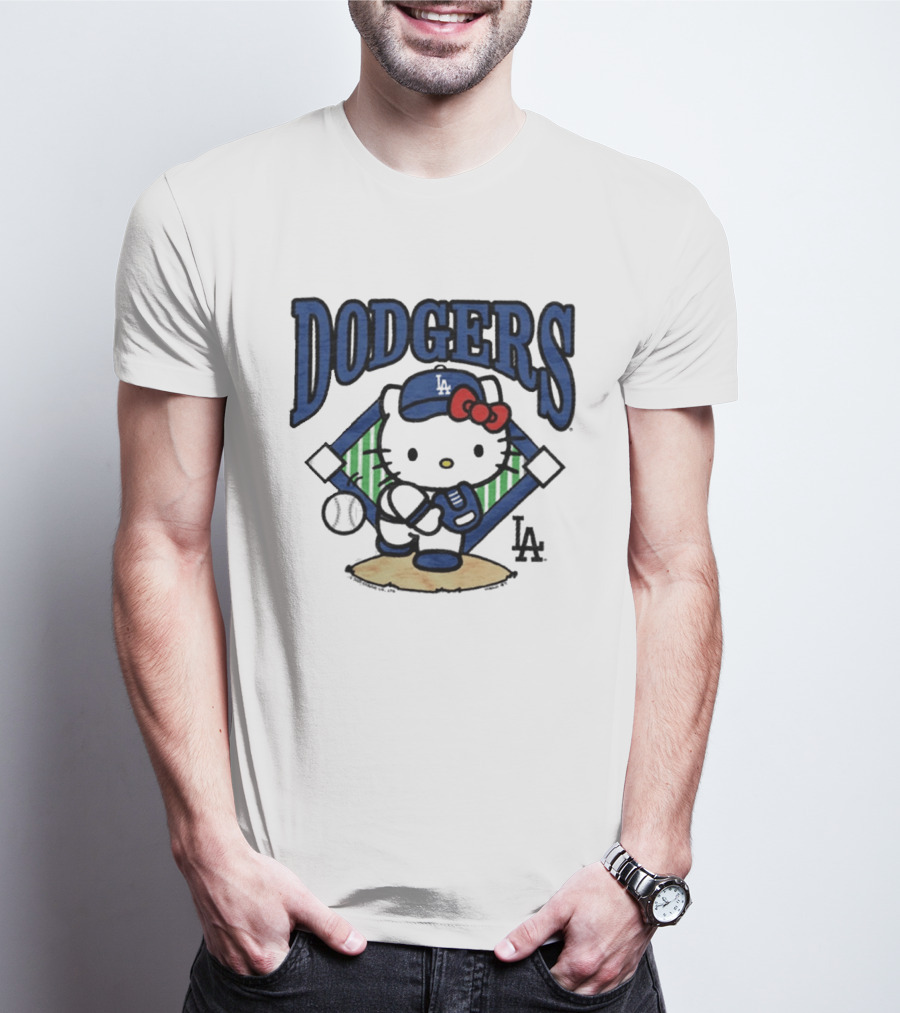Hello Kitty Los Angeles Dodgers Baseball Crossover Fan Merchandise T-Shirt
