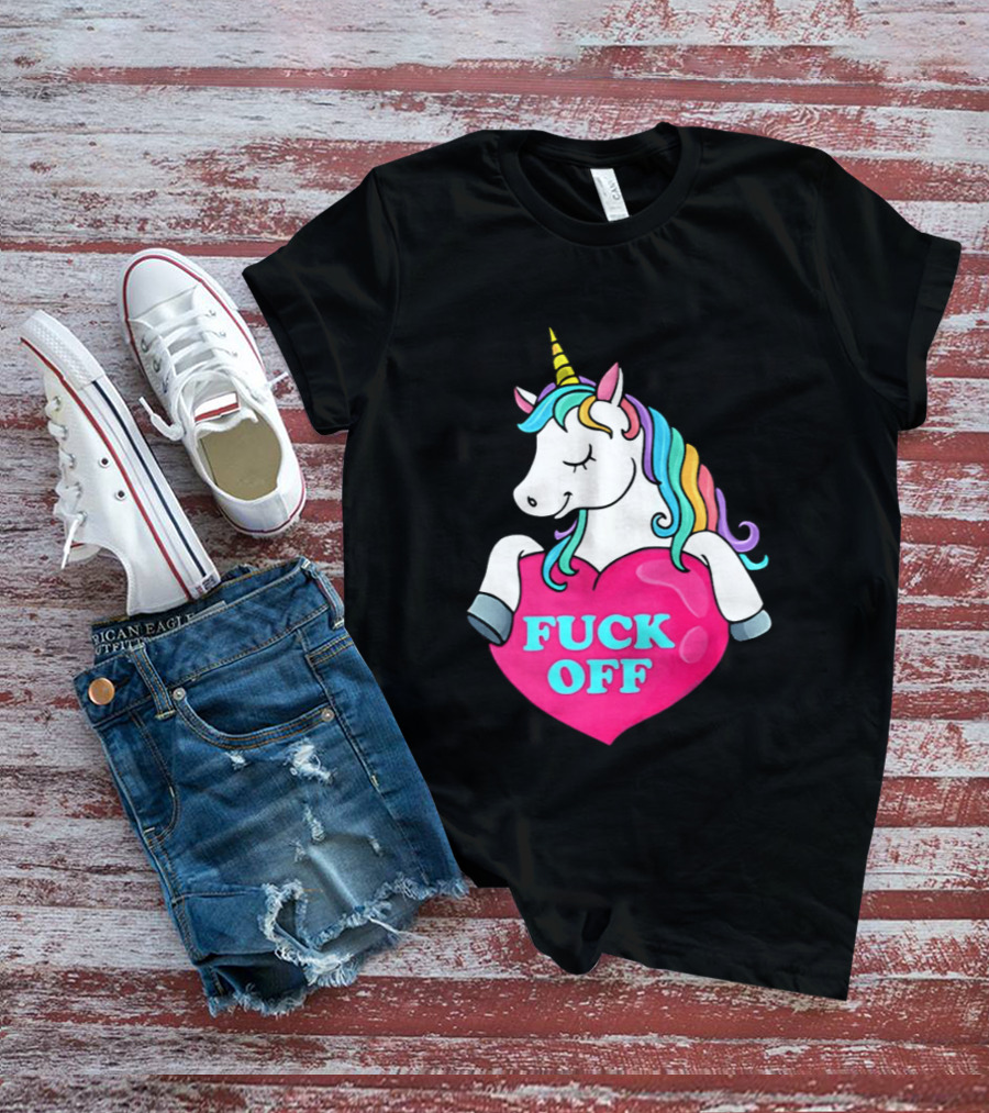 Unicorn Fuck Off Heart Rainbow Mane T-Shirt