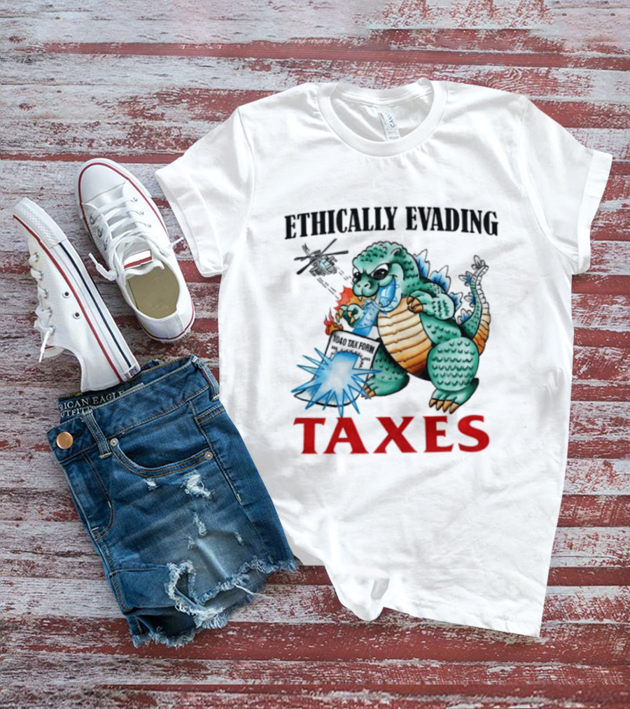 Ethically Evading Taxes Dinosaur Helicopter Ice Cream Sunglasses T-Shirt