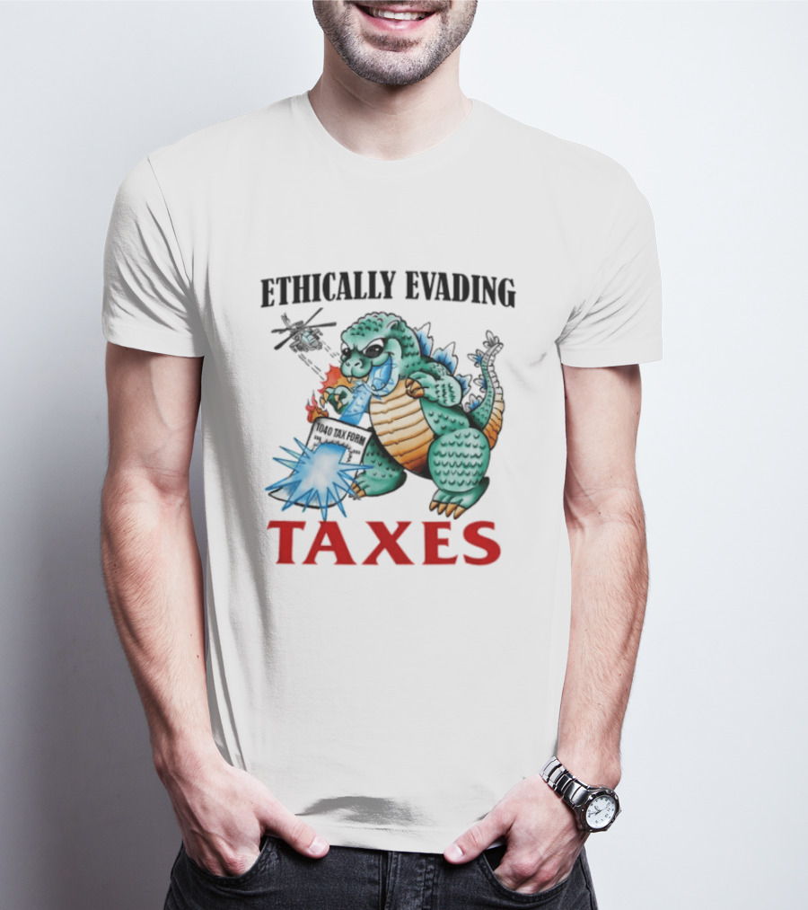Ethically Evading Taxes Dinosaur Helicopter Ice Cream Sunglasses T-Shirt