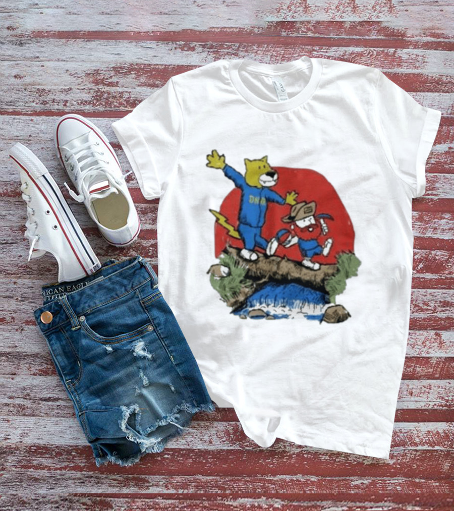 Dnvr Cartoon Friends Bear And Miner Crossing A Bridge T-Shirt
