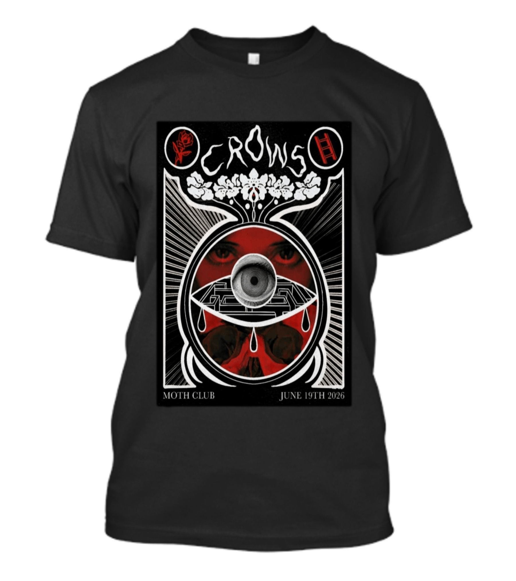 CROWS MOTH Club London June 19th 2026 Eyes Floral Maze T-Shirt