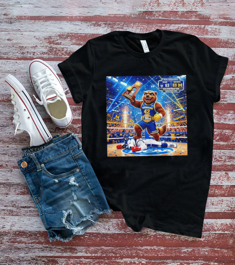NCAA Tournament Michigan Wolverines Triumph Over Uconn Huskies 69 63 Indianapolis Final T-Shirt