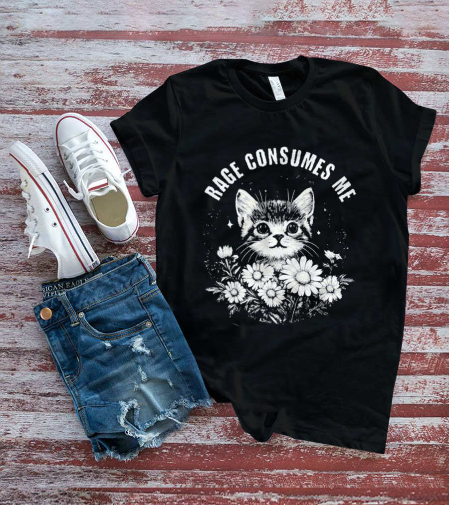 Rage Consumes Me Cat Floral Flowers And Sparkles T-Shirt