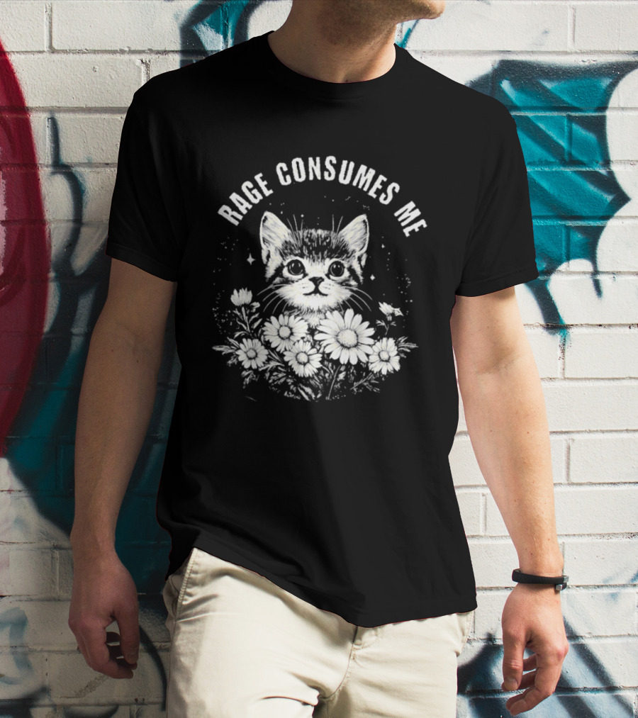 Rage Consumes Me Cat Floral Flowers And Sparkles T-Shirt