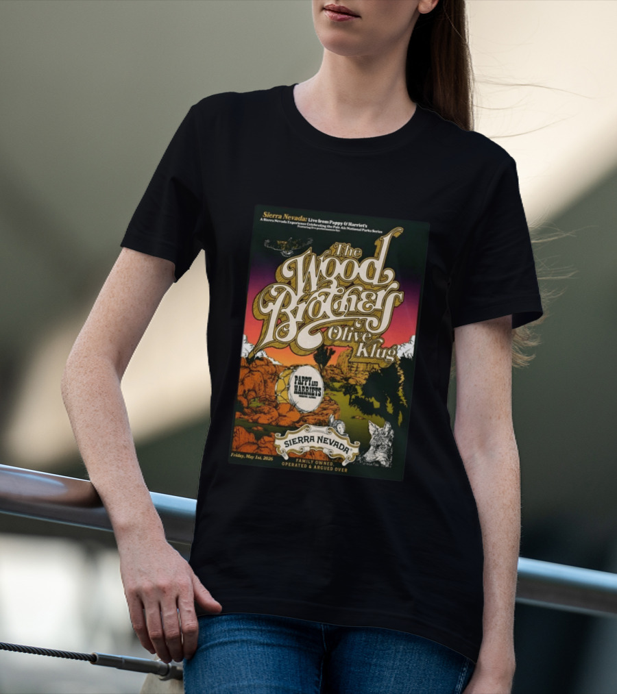 Sierra Nevada Presents The Wood Brothers Olive Klug Live May 1 2026 Pappy & Harriet's Pioneertown CA T-Shirt