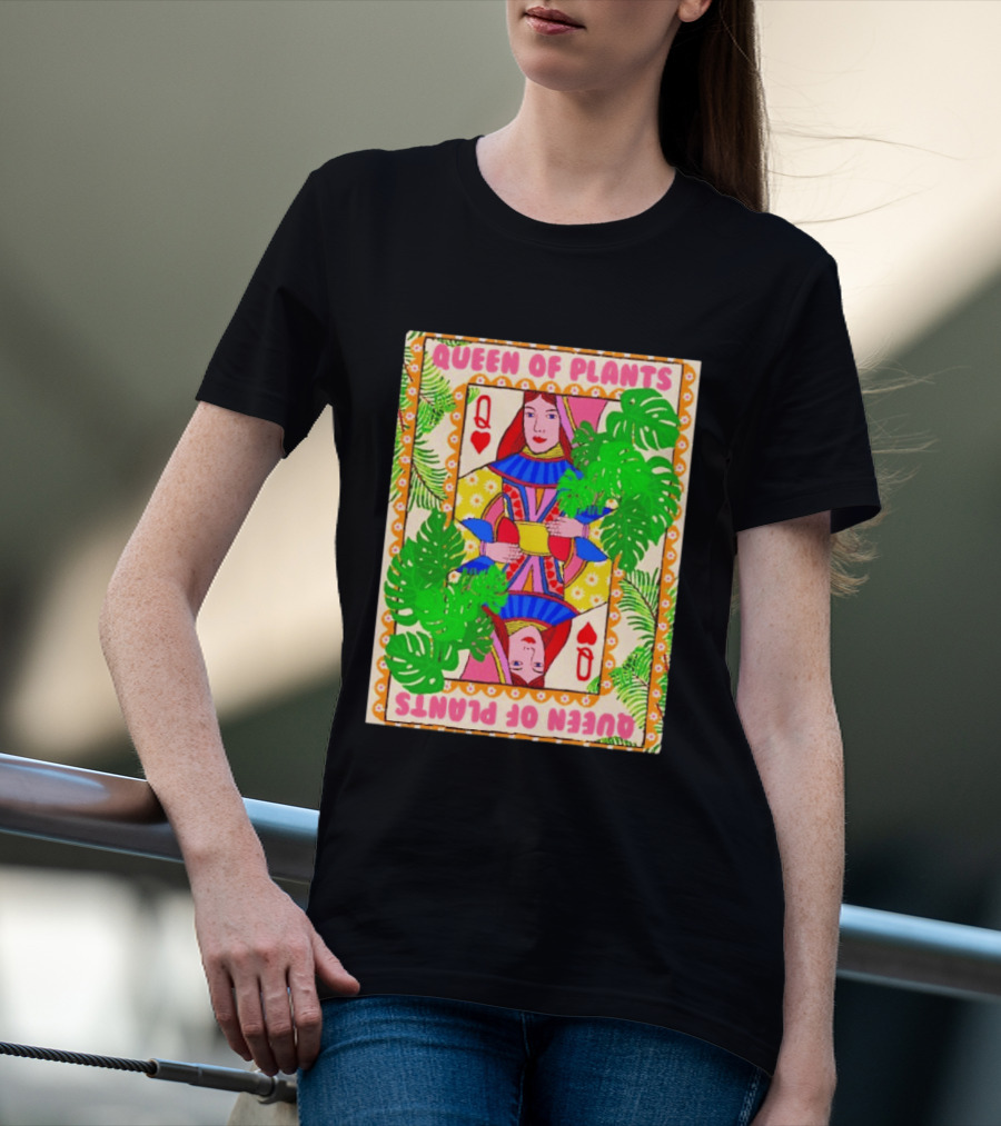 Queen Of Plants Playing Card Monstera Leaves Q Heart T-Shirt