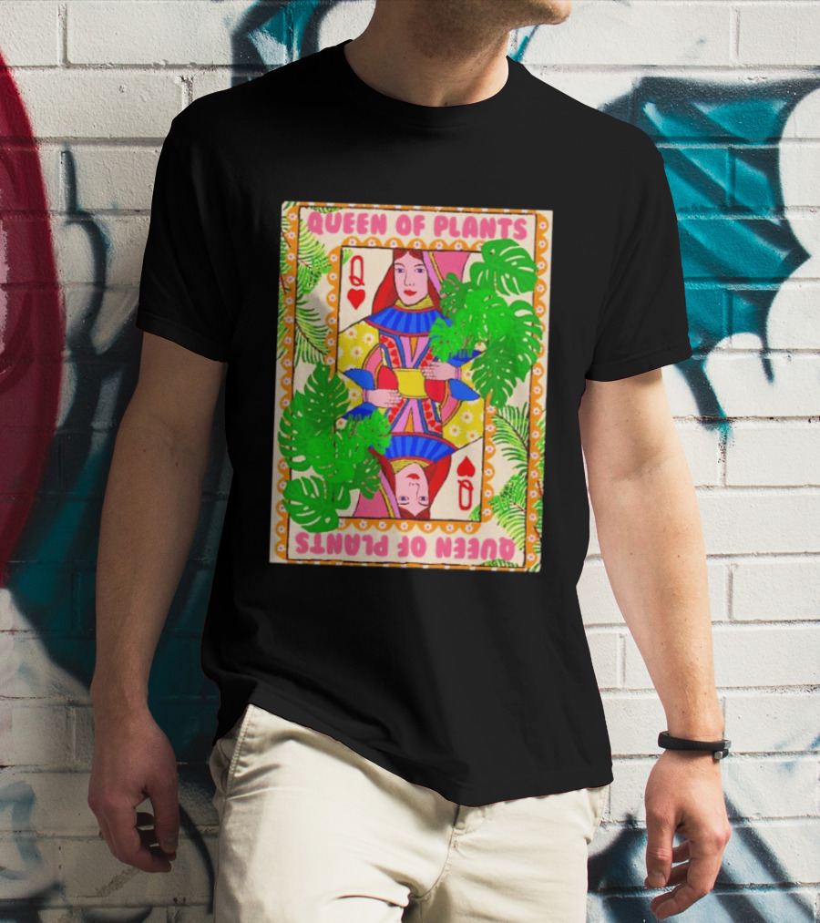 Queen Of Plants Playing Card Monstera Leaves Q Heart T-Shirt
