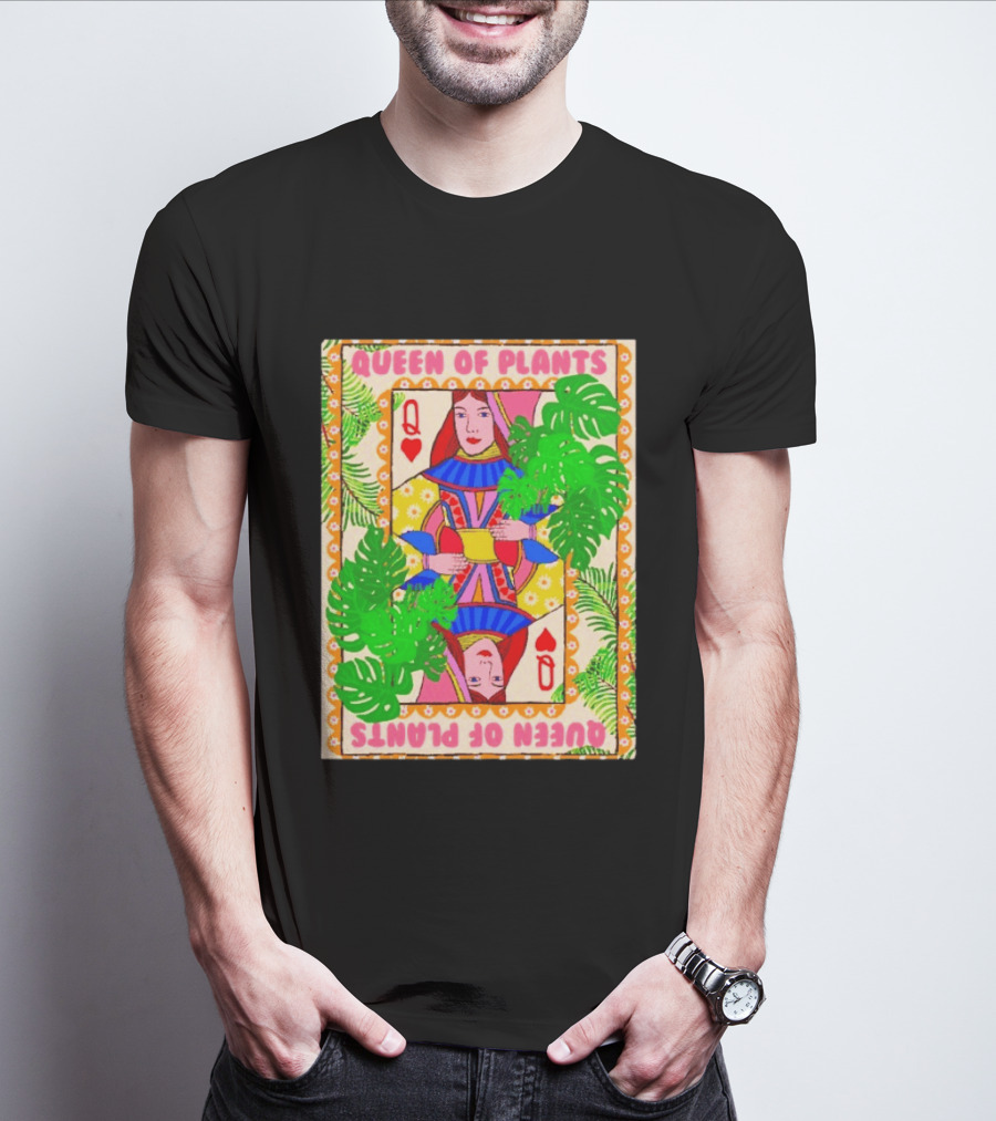 Queen Of Plants Playing Card Monstera Leaves Q Heart T-Shirt