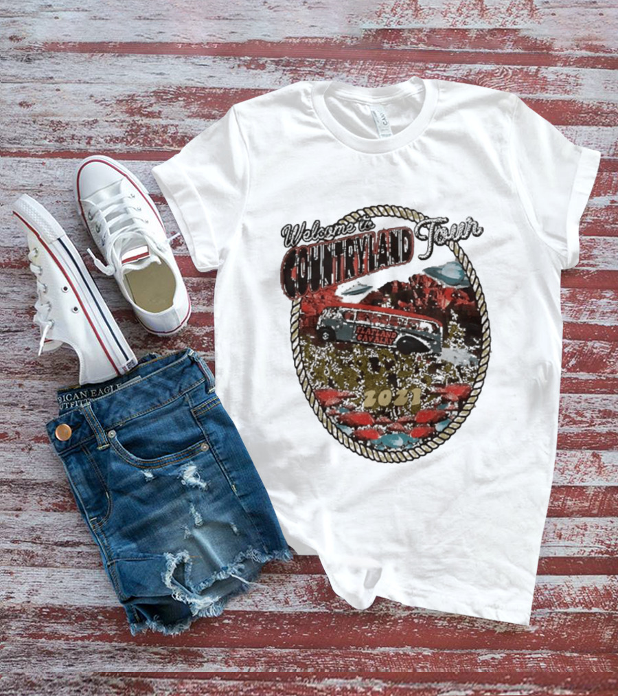 Welcome To Countryland Tour 2021 Flatland Cavalry Bus And Desert Scene T-Shirt