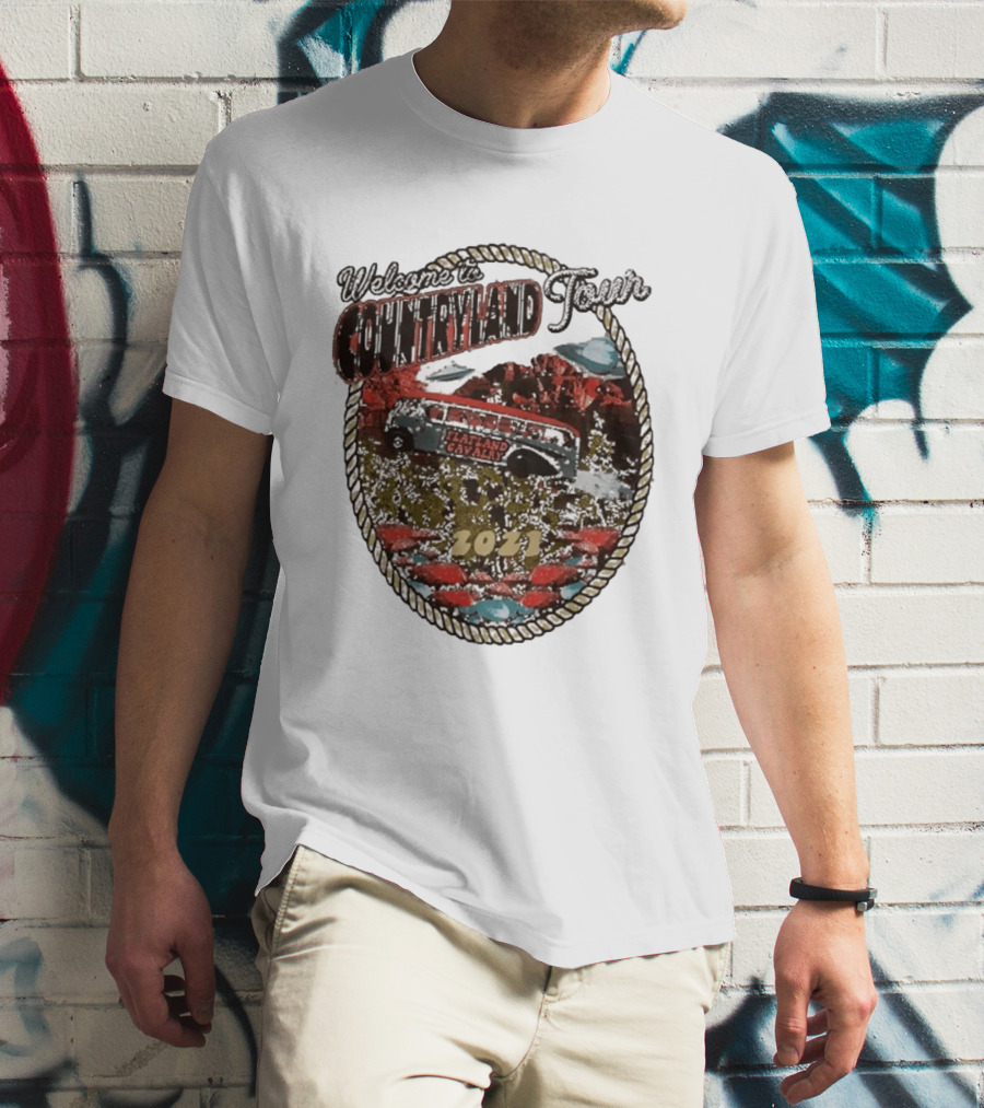 Welcome To Countryland Tour 2021 Flatland Cavalry Bus And Desert Scene T-Shirt