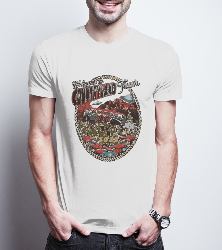 Welcome To Countryland Tour 2021 Flatland Cavalry Bus And Desert Scene T-Shirt