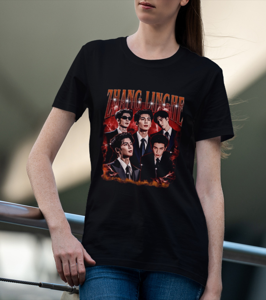 Zhang Linghe CDrama Actor Dramatic Red Lightning T-Shirt