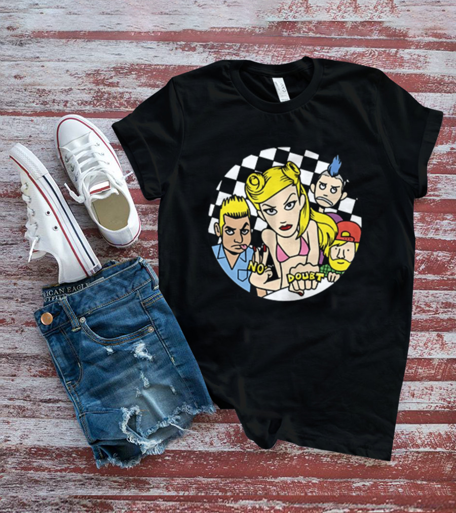 No Doubt Gwen Stefani Cartoon Band Checkered T-Shirt