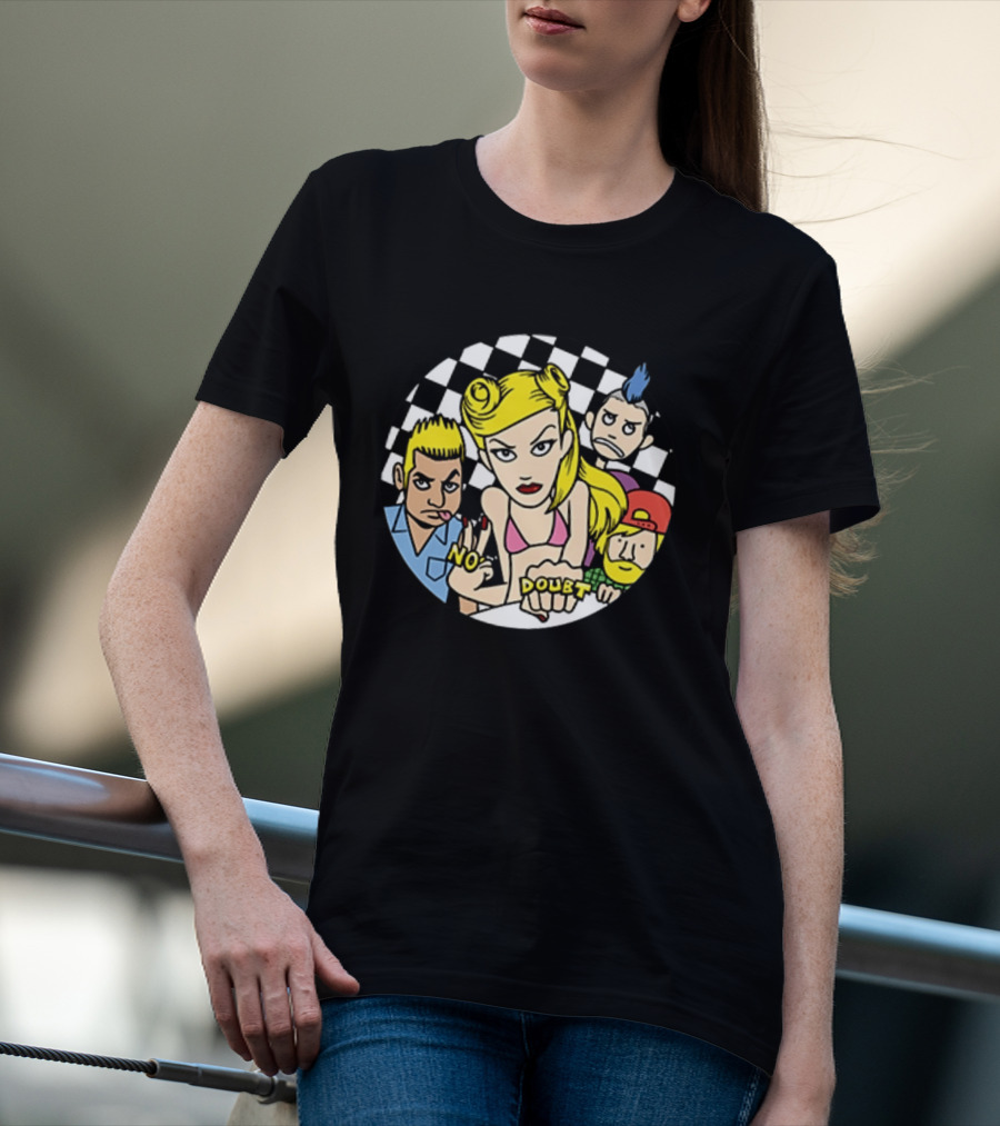 No Doubt Gwen Stefani Cartoon Band Checkered T-Shirt