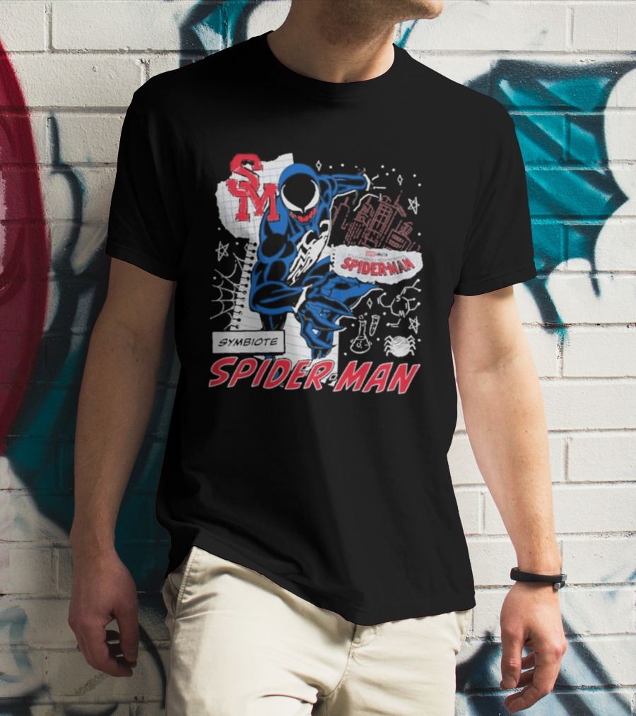 Marvel Symbiote Spider Man Sketch SM Spiderman In City Scene T-Shirt