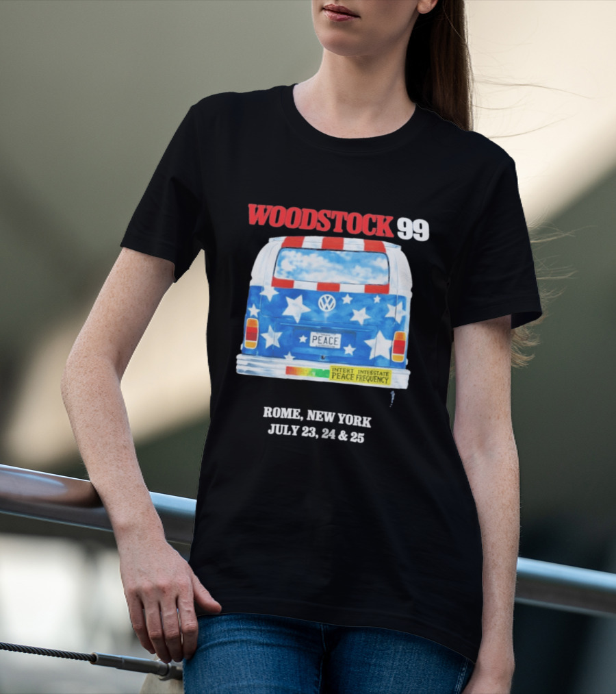 Woodstock 99 Something Very Bad Is Going To Happen Peace Frequency VW Van T-Shirt
