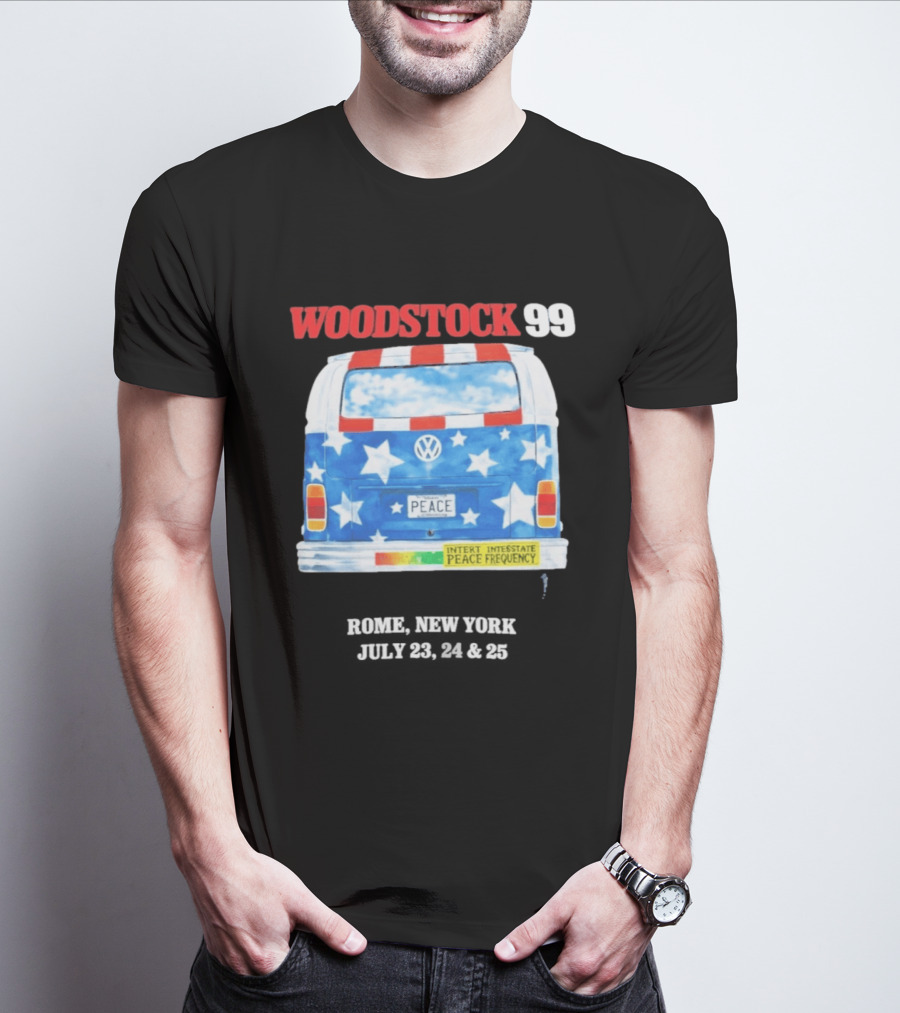 Woodstock 99 Something Very Bad Is Going To Happen Peace Frequency VW Van T-Shirt
