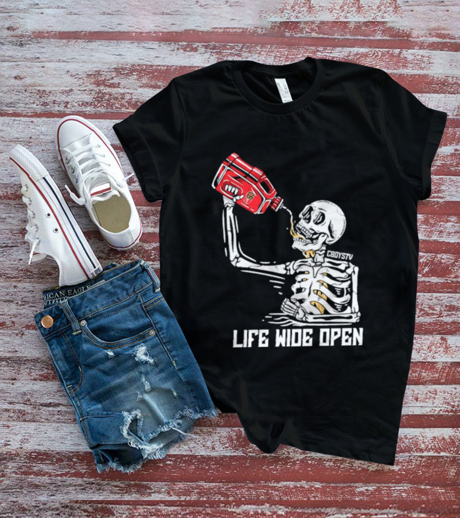 Cboystv Life Wide Open Skeleton Drinking Soul Fuel T-Shirt