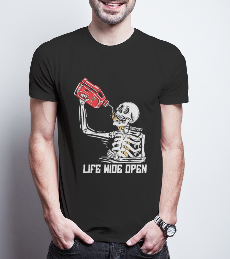Cboystv Life Wide Open Skeleton Drinking Soul Fuel T-Shirt