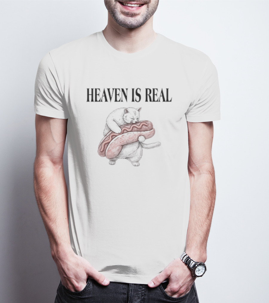 Heaven Is Real Cat Holding Giant Hot Dog T-Shirt