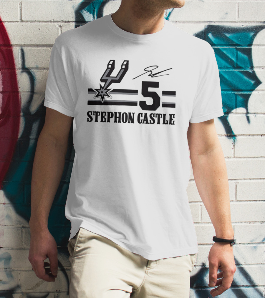 Stephon Castle San Antonio Spurs Number 5 NBA Team Signature T-Shirt