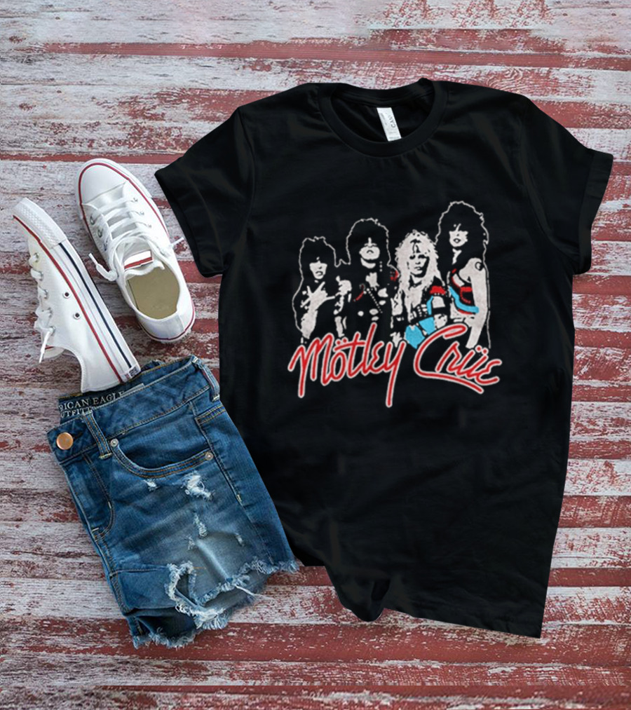 Motley Crue Band Members Sketch Red And Blue Outlines T-Shirt