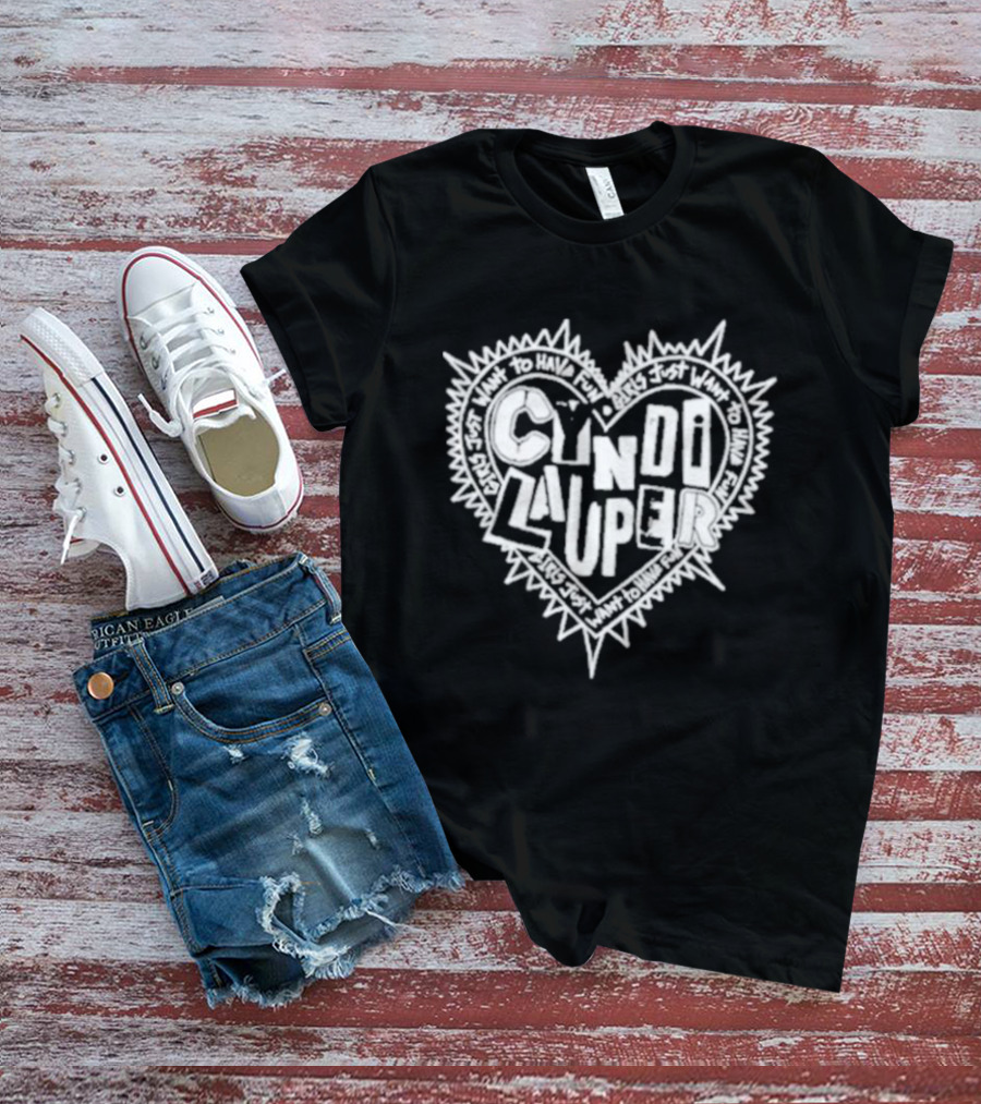 Cyndi Lauper Faded Black Punk Heart Spiked Lettering T-Shirt