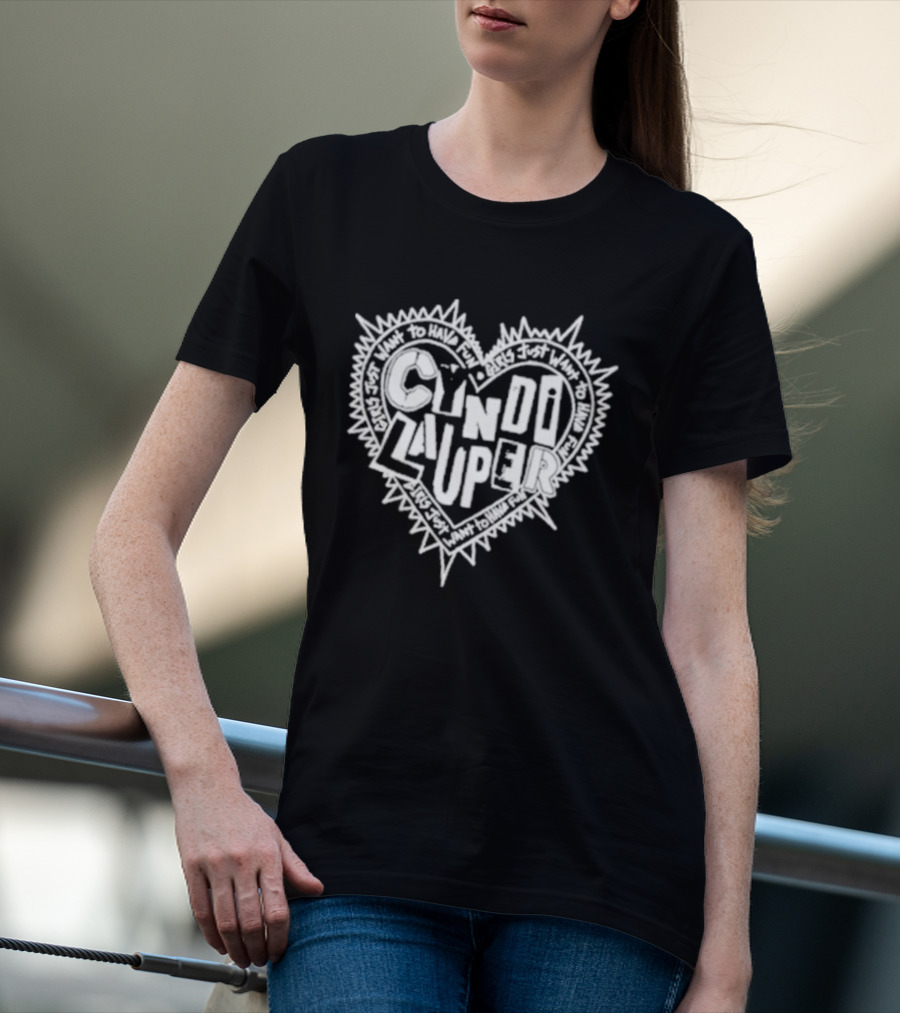 Cyndi Lauper Faded Black Punk Heart Spiked Lettering T-Shirt