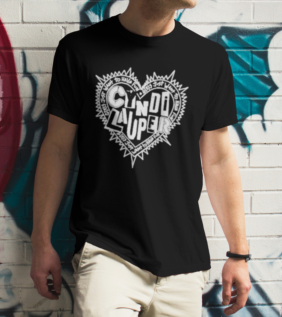 Cyndi Lauper Faded Black Punk Heart Spiked Lettering T-Shirt