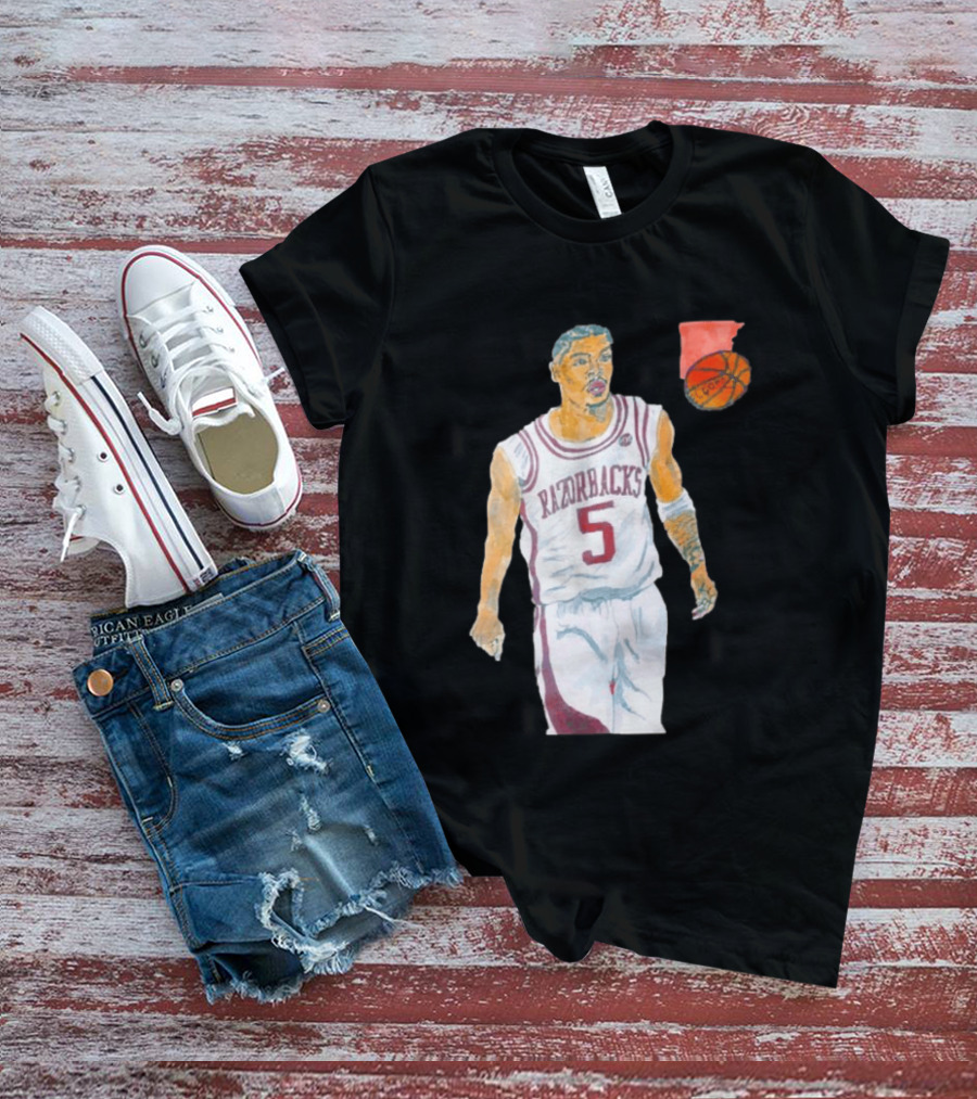 Arkansas Razorbacks Basketball Darius Acuff Jr. Caricature Player Number 5 T-Shirt