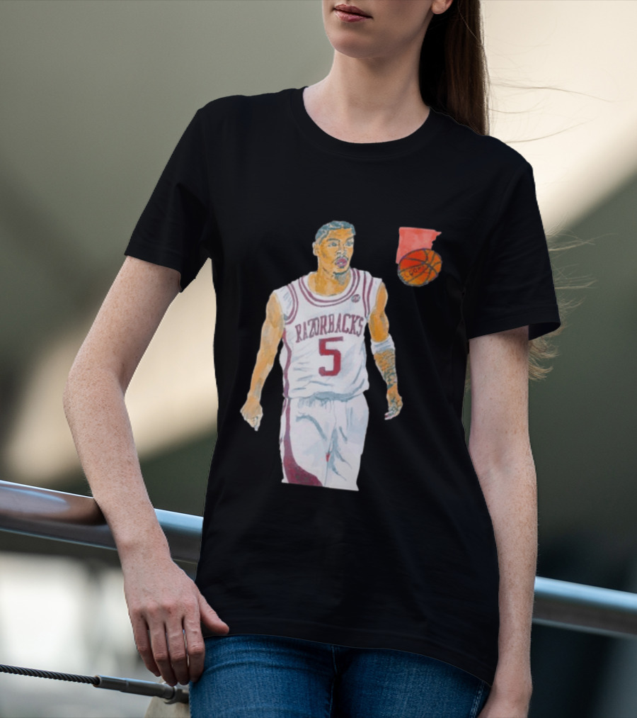 Arkansas Razorbacks Basketball Darius Acuff Jr. Caricature Player Number 5 T-Shirt