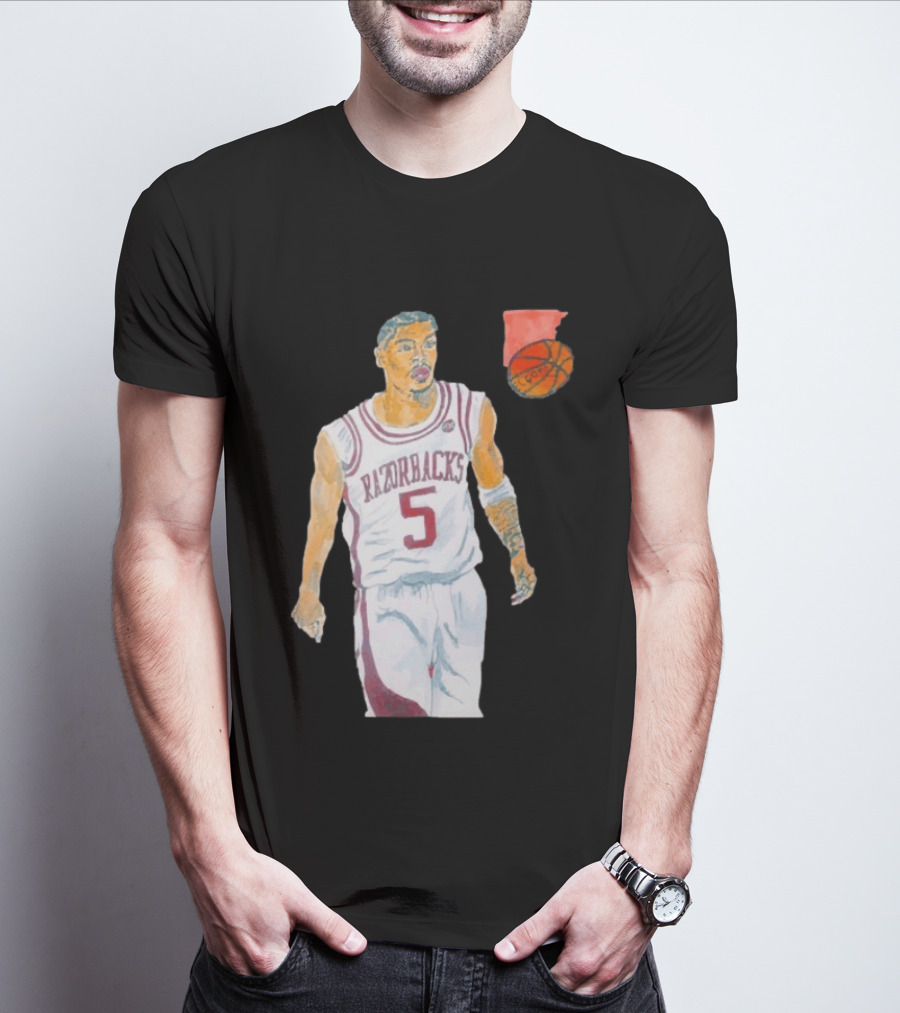 Arkansas Razorbacks Basketball Darius Acuff Jr. Caricature Player Number 5 T-Shirt