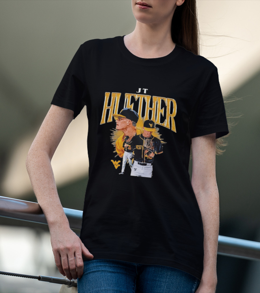 JT Huether West Virginia Mountaineers Baseball Player WV T-Shirt