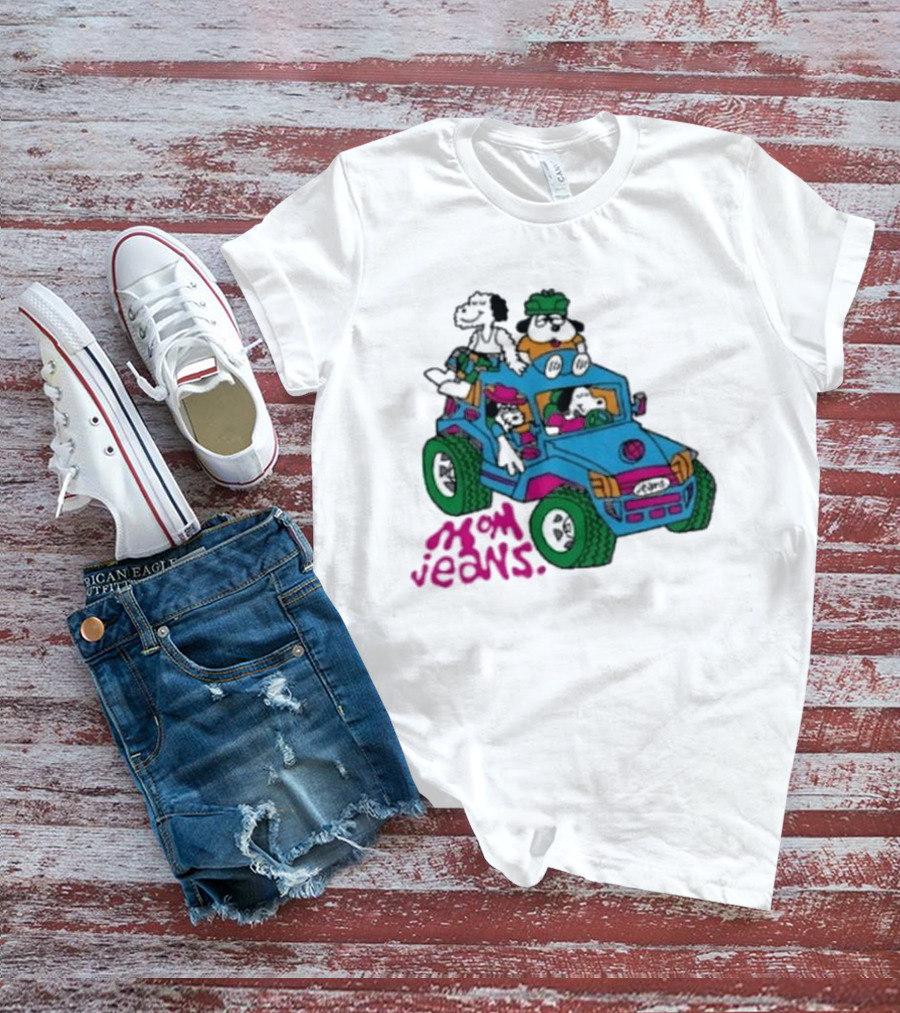 Mom Jeans Gorillaz Cartoon Characters Off Road Jeep Mock T-Shirt