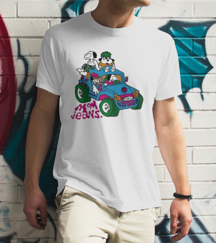 Mom Jeans Gorillaz Cartoon Characters Off Road Jeep Mock T-Shirt