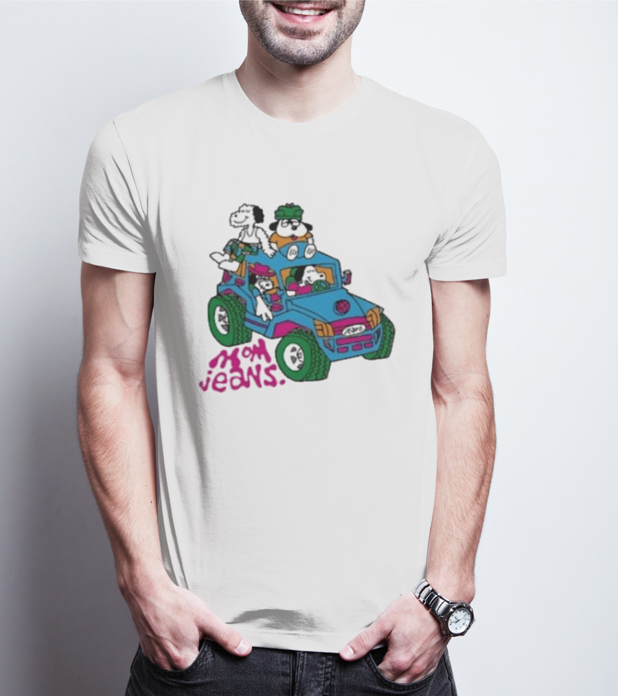 Mom Jeans Gorillaz Cartoon Characters Off Road Jeep Mock T-Shirt