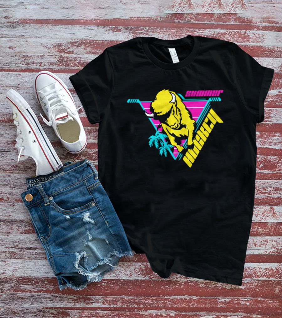 Summer Hockey Buffalo Retro Neon Triangle Vibes T-Shirt