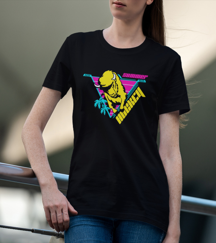 Summer Hockey Buffalo Retro Neon Triangle Vibes T-Shirt