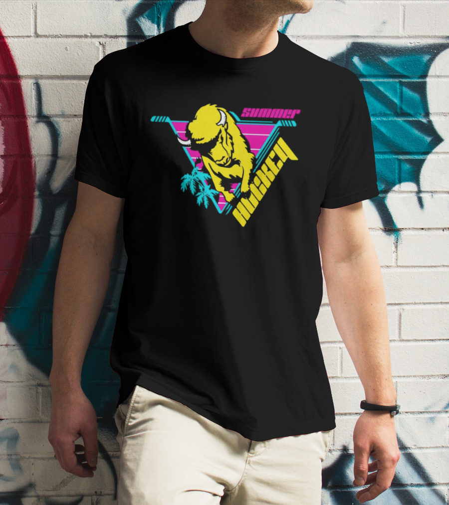 Summer Hockey Buffalo Retro Neon Triangle Vibes T-Shirt