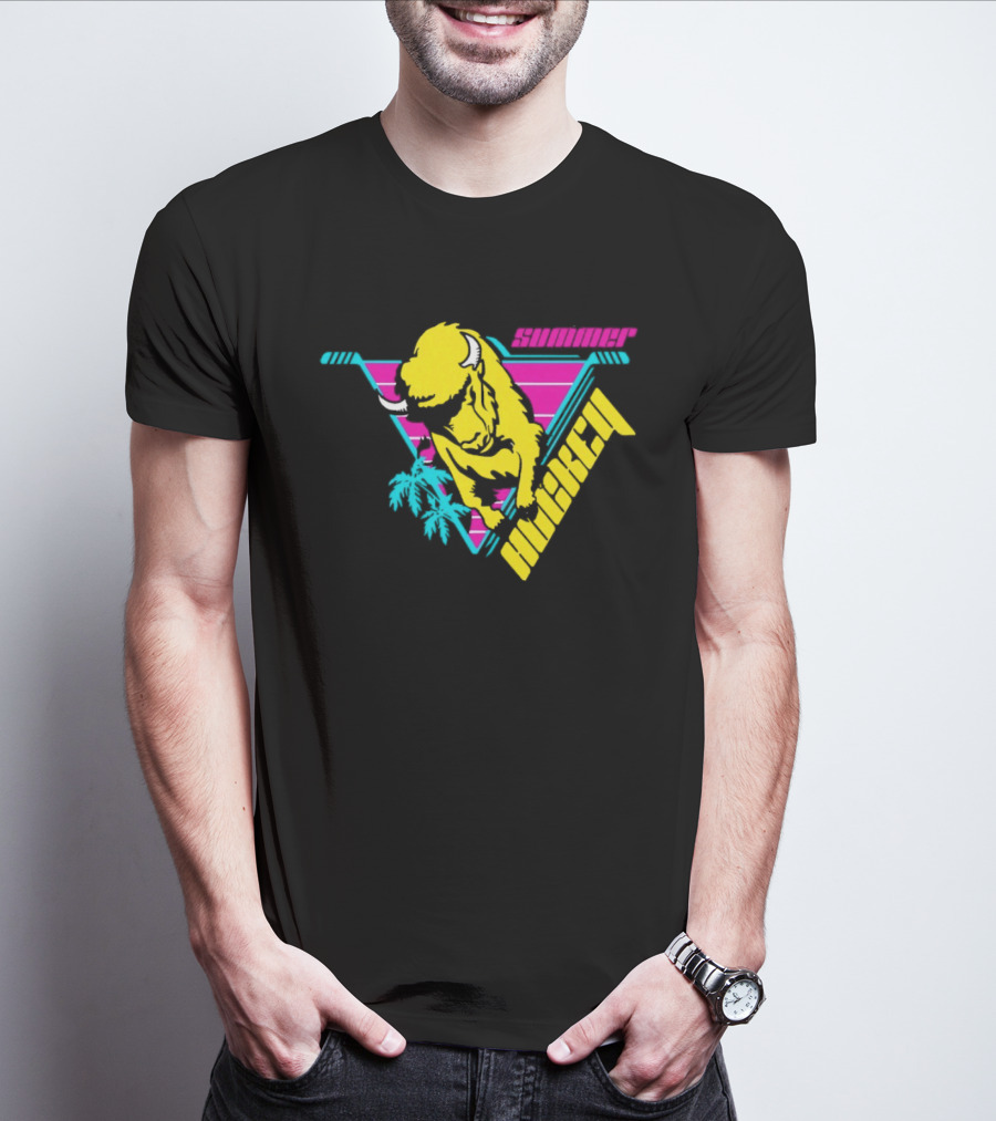 Summer Hockey Buffalo Retro Neon Triangle Vibes T-Shirt