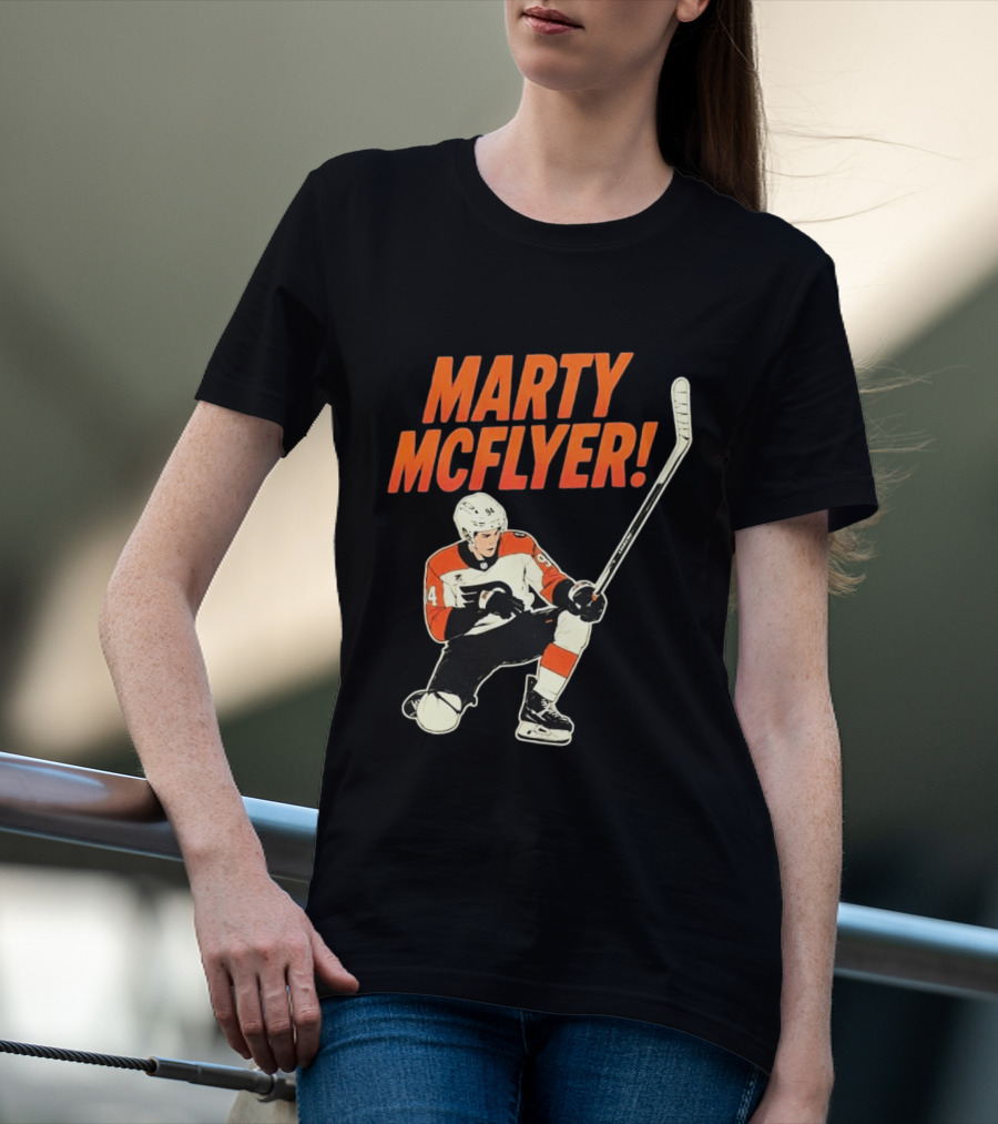 Marty McFlyer 94 Hockey Player In Action T-Shirt