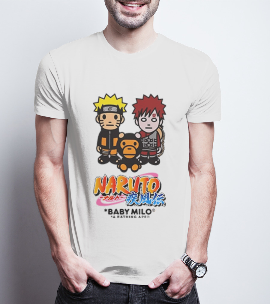 Naruto Baby Milo A Bathing Ape Collaboration With Gaara And Baby Milo Characters T-Shirt