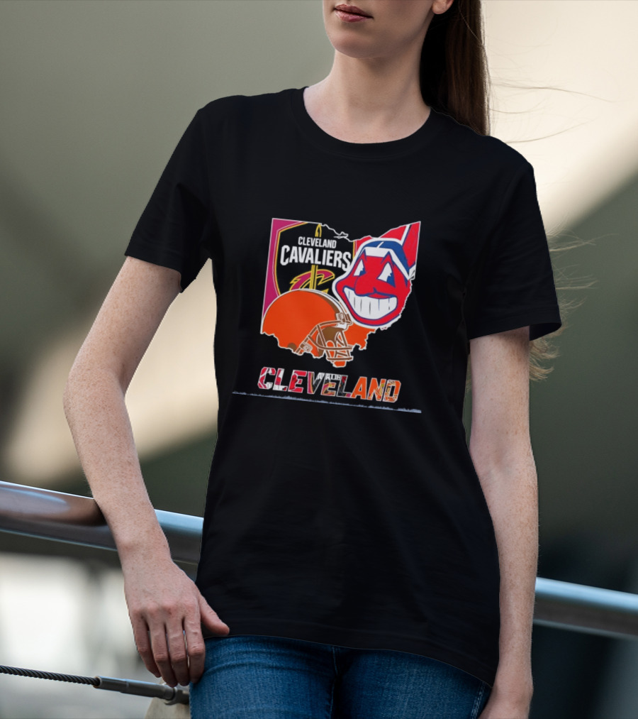 Cleveland Cavaliers Browns Indians 2026 Team Sport Map T-Shirt
