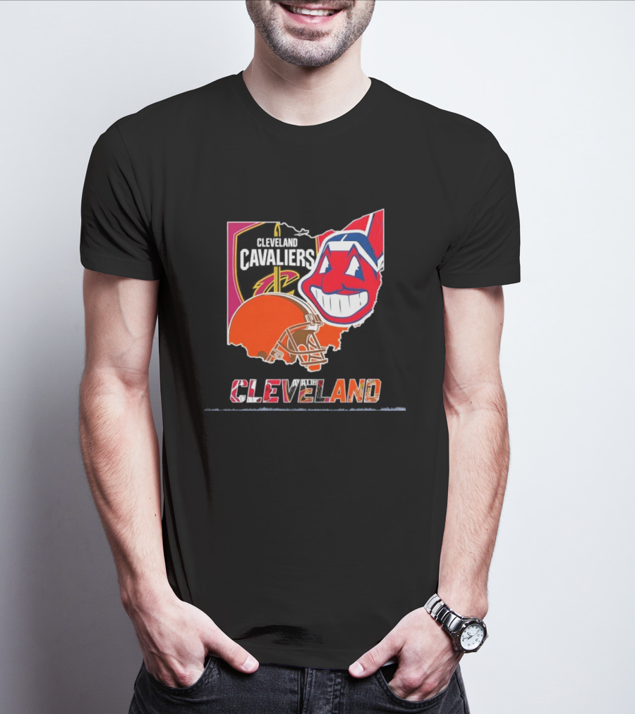 Cleveland Cavaliers Browns Indians 2026 Team Sport Map T-Shirt