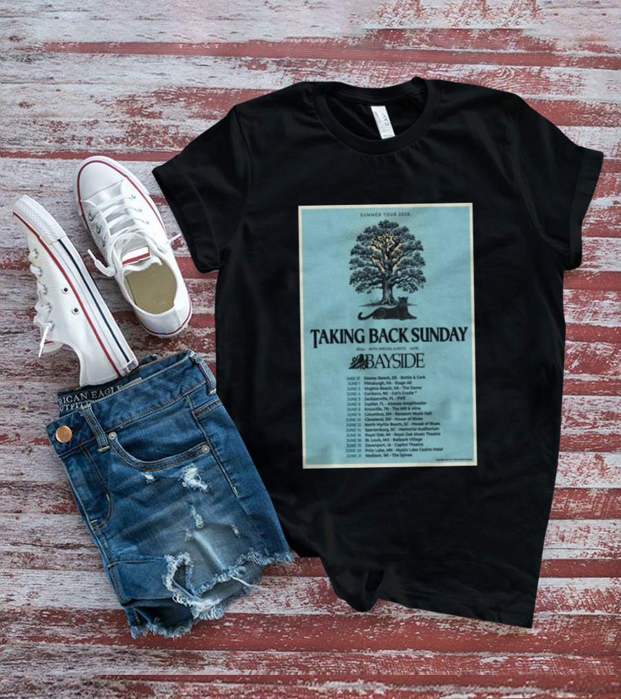 Summer Tour 2026 Taking Back Sunday With Bayside Concert Dates And Locations T-Shirt